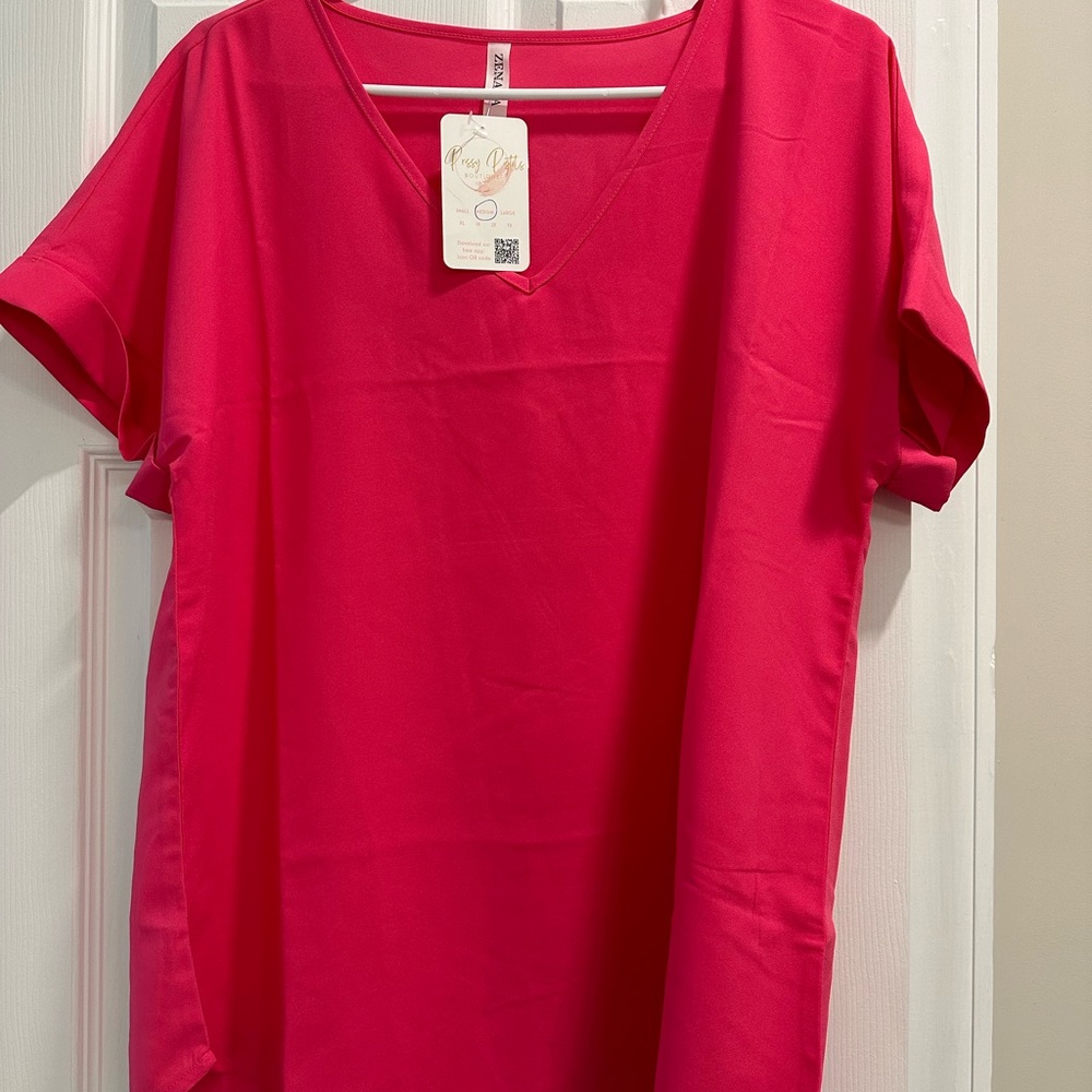 NWT Ladies Pink (Fuschia) V-neck